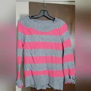Maurices Pink and Gray Striped Sweater